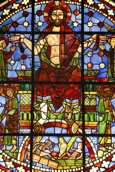 Nationalmuseum der französischen Denkmäler. Alte Kirche der Cordeliers, Chateauroux. Buntglasfenster des Jüngsten Gerichts, Paris, Frankreich von Unbekannt