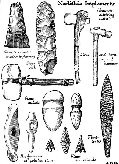 Neolithische Werkzeuge aus Stein, Feuerstein und Horn, um 1890 von Unbekannt
