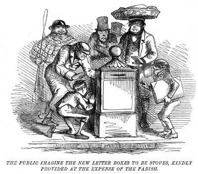Neue Briefkästen werden mit Heizöfen verwechselt!, 1855 von Unbekannt