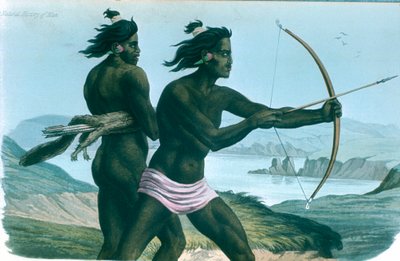 Nordamerikanische San Francisco Indianer jagen mit Pfeil und Bogen, um 1840 von Unbekannt