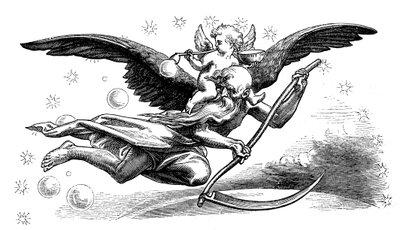 Vater Zeit mit seiner Sense, bringt das neue Jahr, 1870 von Unbekannt