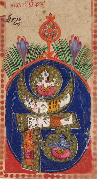 Om-Mantra mit Figuren von Gottheiten, 19. Jahrhundert von Unbekannt