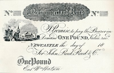 Ein-Pfund-Note für die Northumberland Bank, ca. 1820 von Unbekannt