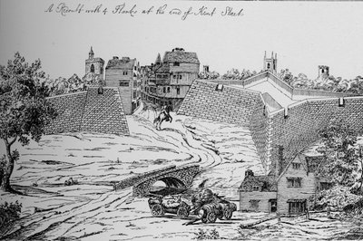Einer der von Parlament errichteten Forts zur Verteidigung Londons während des Bürgerkriegs, um 1808 von Unbekannt