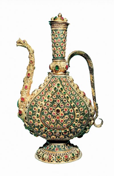 Osmanische Kunst: Goldkrug, mit Edelsteinen eingelegt. Goldschmiedekunst 17. Jahrhundert von Unbekannt