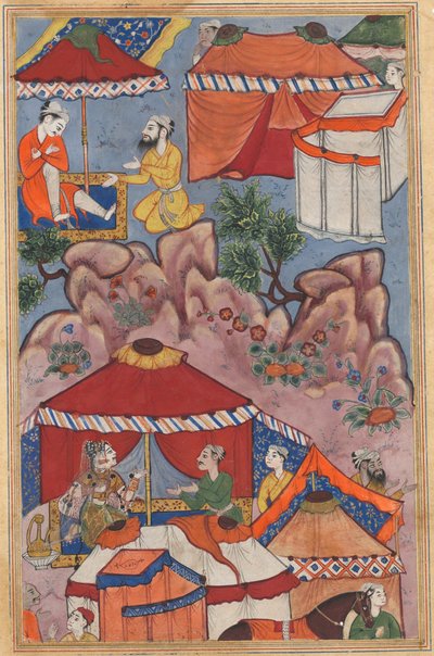 Seite aus Geschichten eines Papageis Tuti-nama: Vierundzwanzigste Nacht: Bashir gesteht seine Liebe, ca. 1560 von Unbekannt
