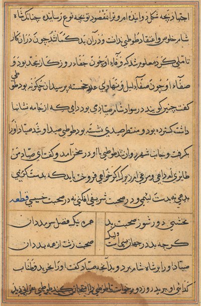 Seite aus Geschichten eines Papageis Tuti-nama: Textseite, ca. 1560 von Unbekannt