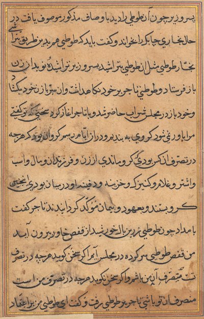Seite aus den Geschichten eines Papageis Tuti-nama: Textseite, ca. 1560 von Unbekannt