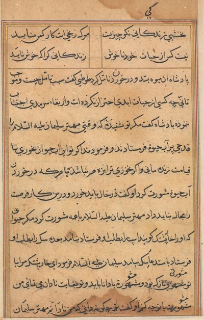 Seite aus Geschichten eines Papageis Tuti-nama: Textseite, ca. 1560 von Unbekannt