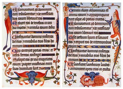 Seite mit illustriertem Text aus dem Luttrell-Psalter von Unbekannt
