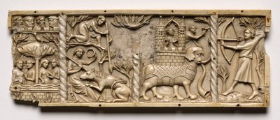 Panel von einem Kästchen mit Szenen aus höfischen Romanzen, 1330-1350 oder später von Unbekannt