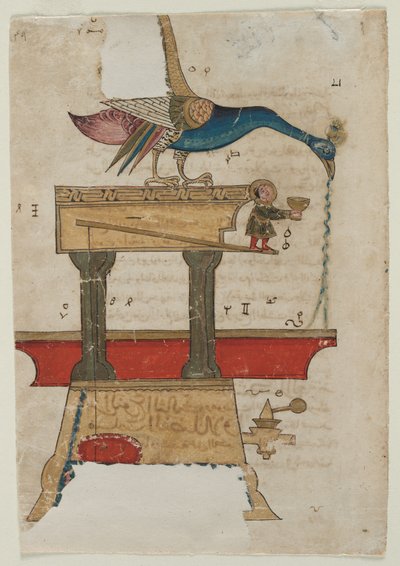 Pfauenförmiges Handwaschgerät: Illustration aus dem Buch des Wissens...recto, 1315 von Unbekannt