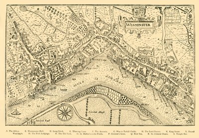 Plan von Westminster. Aus Nordens Vermessung, aufgenommen in der Regierungszeit von Königin Elisabeth, 1593, 1881 von Unbekannt