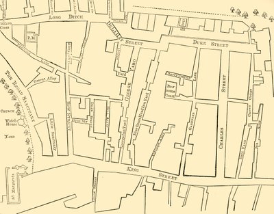 Plan eines Teils von Westminster zwischen 1734 und 1748 - Vor der Errichtung der Great George Street von Unbekannt