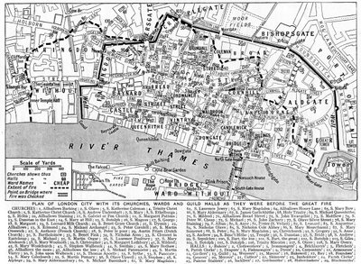 Plan der Stadt London mit Kirchen, Bezirken und Zunfthallen, 1926-1927 von Unbekannt