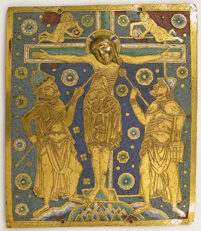 Plakette mit der Kreuzigung zwischen Longinus und Stephaton und Personifikationen..., Deutsch, ca. 1200 von Unbekannt