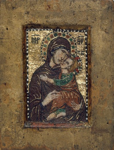 Tragbare Ikone mit der Jungfrau Eleousa, byzantinisch, frühes 14. Jahrhundert von Unbekannt