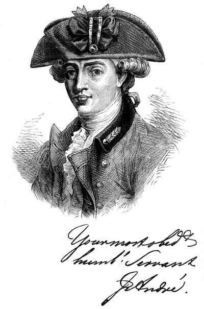 Porträt und Autogramm von Major John Andre, britischer Soldat und Spion des 18. Jahrhunderts, um 1880 von Unbekannt