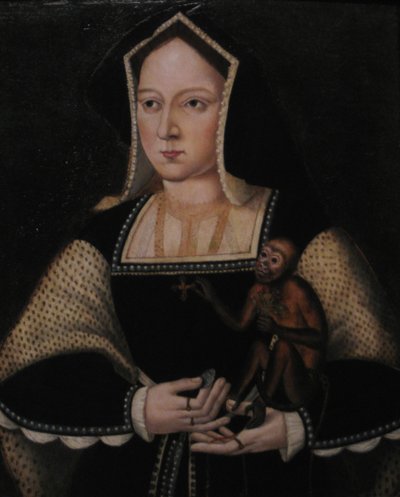 Porträt von Katharina von Aragon mit ihrem Haustieraffen, Kopie nach Lucas Horenbout, ca. 1530 von Unbekannt