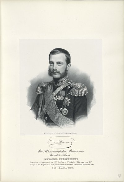 Porträt von Großherzog Michael Nikolajewitsch von Russland 1832-1909, 1858 von Unbekannt