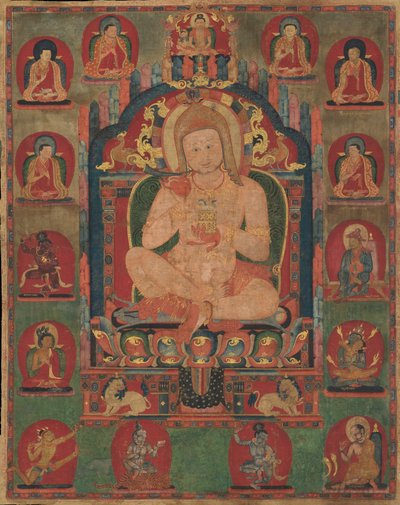 Porträt von Jnanatapa, begleitet von Lamas und Mahasiddhas, ca. 1350 von Unbekannt