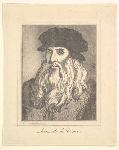 Porträt von Leonardo da Vinci aus Characaturas von Leonardo da Vinci, aus Zeichnungen von Wi..., 1786 von Unbekannt