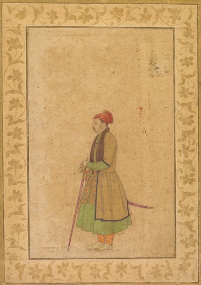Porträt von Raja Ram Singh von Amber, reg. 1667-1688, mit einem Deccan-Schwert, um 1680-1685 von Unbekannt
