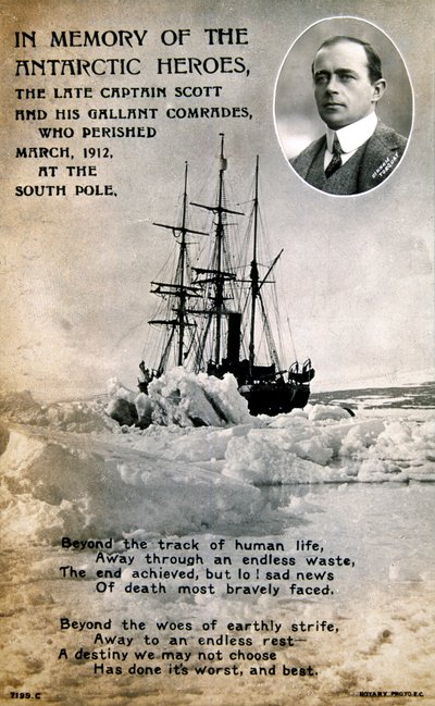 Postkarte zur Erinnerung an Captain Scotts unglückliche Expedition zum Südpol, um 1912 von Unbekannt