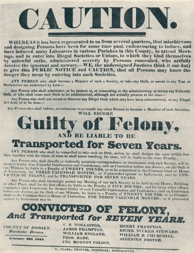 Plakate warnen, dass diejenigen, die illegale Eide ablegen, abgeschoben werden können, 1834, 1934 von Unbekannt