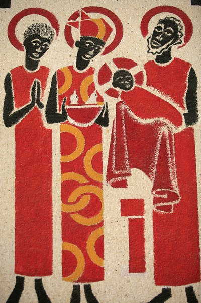 Darstellung Jesu im Tempel, Fresko in der Abteikirche Keur Moussa, entworfen und gemalt 1963 von Dom Georges Saget, Keur Moussa, Senegal von Unbekannt