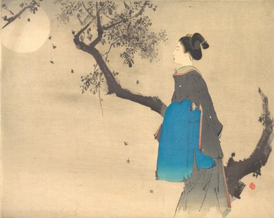 Profilansicht einer Frau, die im Mondlicht spazieren geht, ca. 1908 von Unbekannt