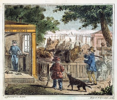 Öffentliche Waage zur Viehgewichtsmessung auf einem Markt, 1867 von Unbekannt