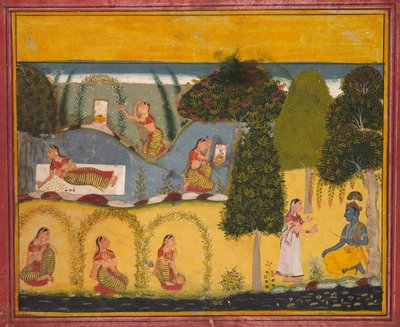 Radha wartet auf Versöhnung mit Krishna, aus einem Gita Govinda von Jayadeva, ca. 1680 von Unbekannt