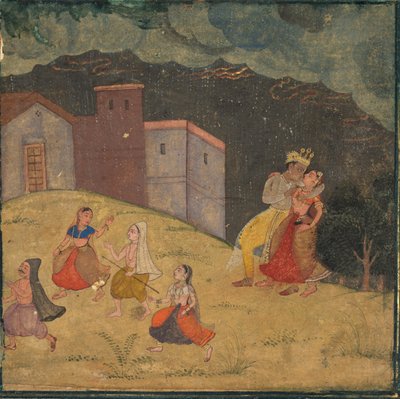 Radha und Krishna in einem Sturm, ca. 1615-1620 von Unbekannt