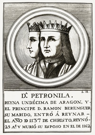 Raimond Berenger IV. von Barcelona und Petronilla, Königin von Aragon, Gravur von Unbekannt