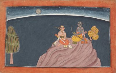 Rama und Lakshmana auf dem Berg Pavarasana: Folio aus der Shangri Ramayana Serie..., ca. 1690-1710 von Unbekannt