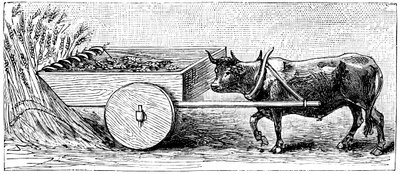 Rekonstruktion einer Erntemaschine, die im antiken Gallien zur Römerzeit verwendet wurde, wie von Plinius beschrieben, ca. 1890 von Unbekannt