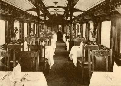 Speisewagen in einem Fernzug, Südafrikanische Eisenbahnen, 1930 von Unbekannt