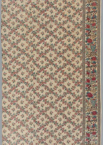 Rollenbedruckter, glasierter Chintz mit Blumen- und Vasenmuster, 1800er von Unbekannt