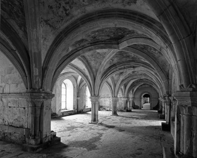 Romanische Architektur: Ansicht des Kapitelsaals der Zisterzienserabtei von Fontenay, gegründet 1118 (Côte d