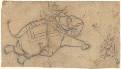 Laufender Elefant (recto), Übungsblatt mit Elefantenskizzen (verso), Mitte des 18. Jahrhunderts von Unbekannt