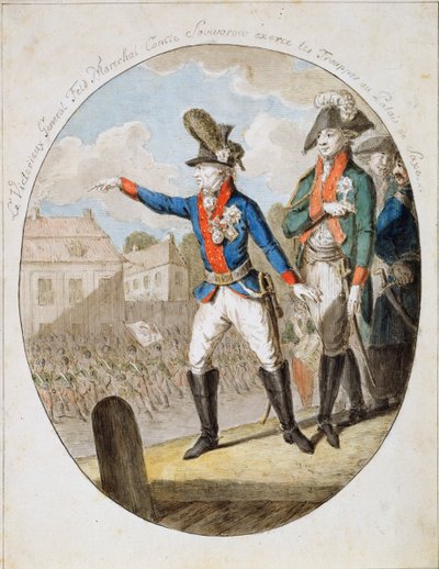 Russischer Feldmarschall Alexander Suworow inspiziert Truppen, ca. 1794 von Unbekannt
