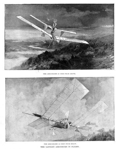 SP Langleys dampfbetriebenes Modellflugzeug Aerodrome von oben und unten betrachtet, 1902 von Unbekannt