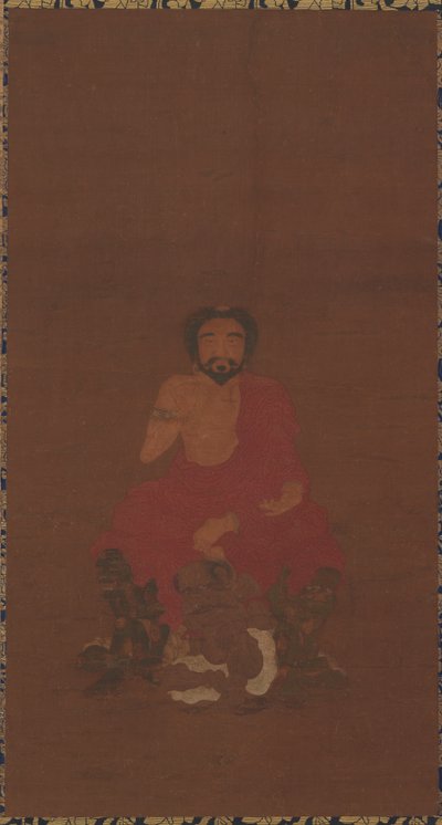 Sakyamuni auf drei dämonenartigen Kreaturen sitzend von Unbekannt