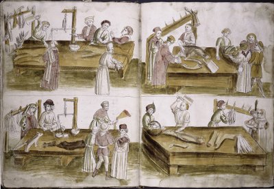 Szene aus dem Marktleben mit Metzgern aus: Ulrich Richental Chronik des Konzils von Konstanz, 1414-1418 von Unbekannt