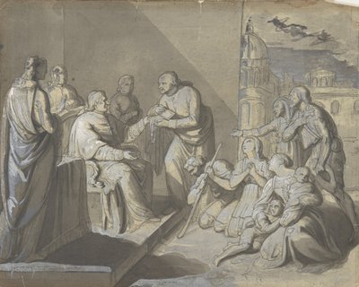 Szene mit der Präsentation einer Heiligenreliquie (recto), Kopf einer Frau (verso) von Unbekannt