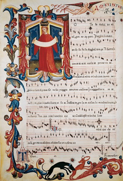 Partitur mit Beleuchtung im Squarcialupi-Codex, ca. 1410-1415 von Unbekannt