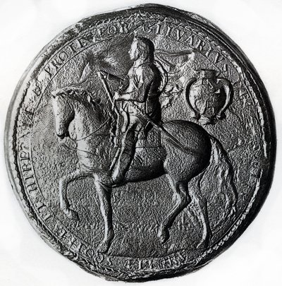 Siegel des Protektorats mit Oliver Cromwell zu Pferd, 17. Jahrhundert, 1899 von Unbekannt
