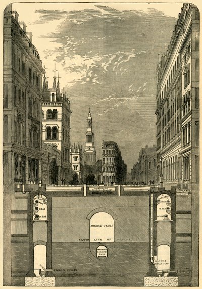 Abschnitt des Holborn Viadukts, zeigt die U-Bahnen, um 1876 von Unbekannt