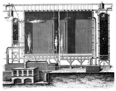 Schnittansicht der Bleikammern und Absorptionstürme von Gay-Lussac, 1870 von Unbekannt